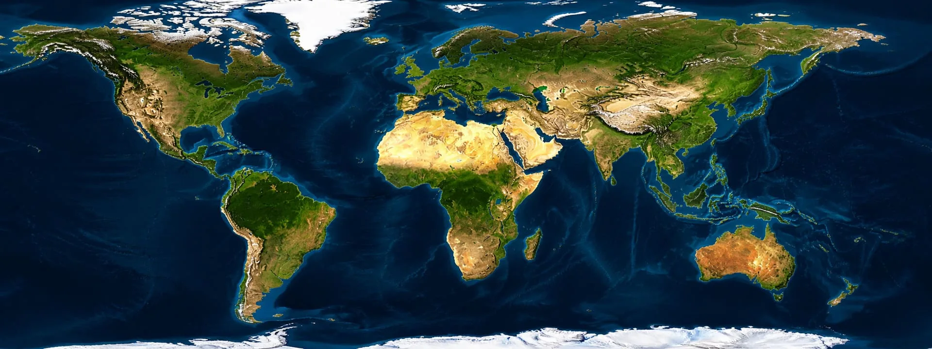Carte du monde detaillee montrant les continents et oceans pour illustrer presence internationale WL