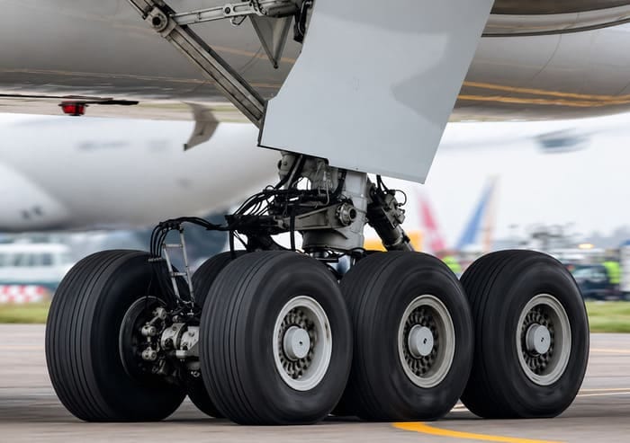 Train atterrissage avion equipe de roues multiples utilise pour operations aeronautiques intensives